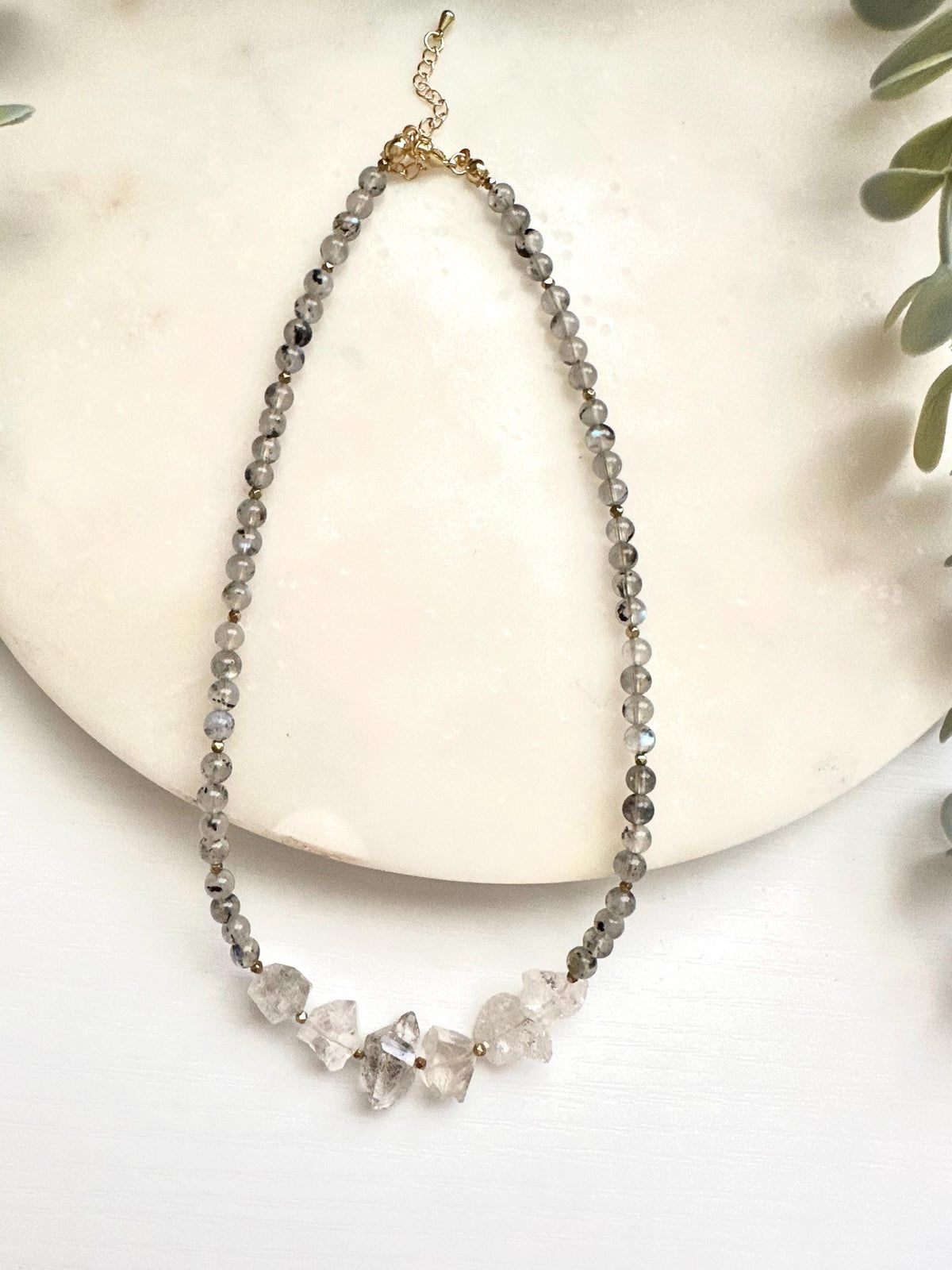 Labradorite & Herkimer Diamond Necklace | Gold Filled Gemstone Necklace