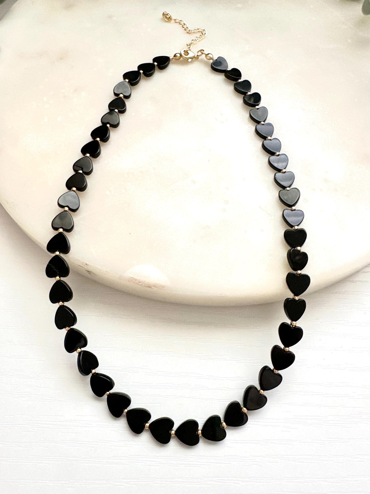 Black Onyx Heart Necklace | 8mm Gemstone Necklace | Gold Filled Jewelry