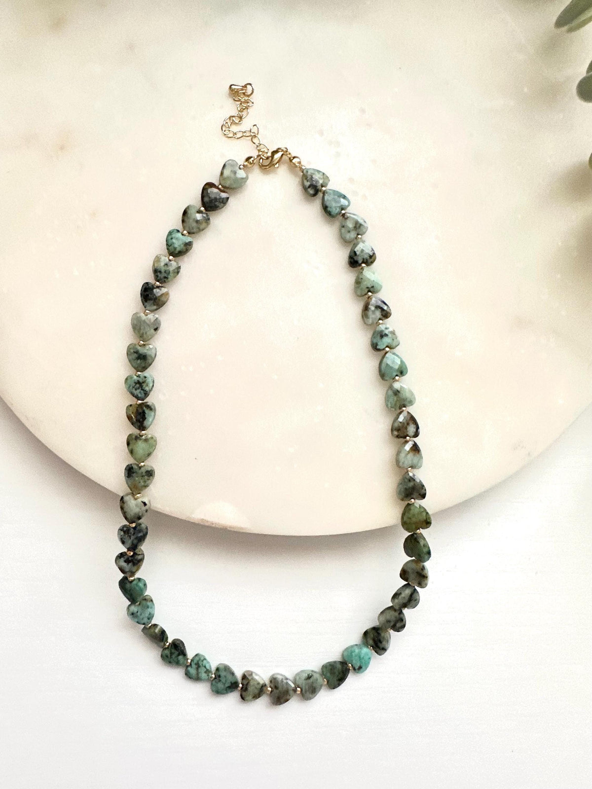 African Turquoise Jasper Heart Necklace | 9mm Faceted Gemstone Necklace | Gold Filled Jewelry