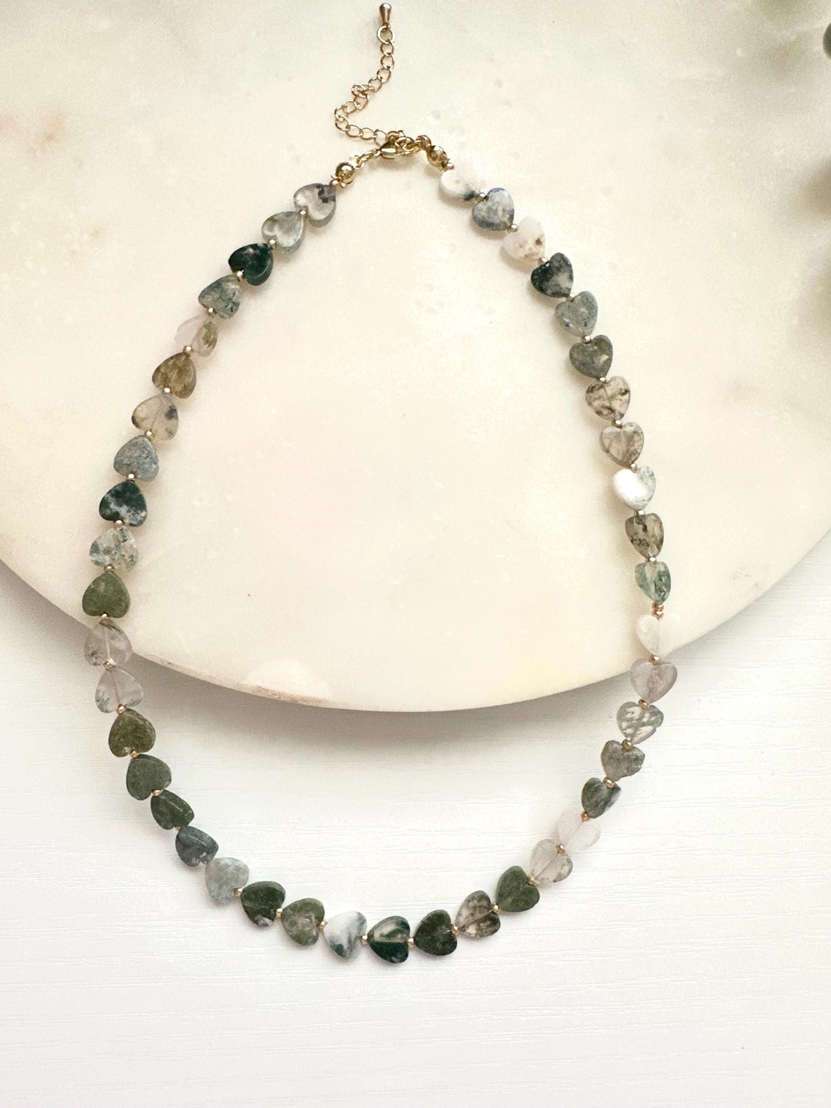 Moss Agate Heart Necklace | 8mm Green Gemstone Necklace | Gold Filled Jewelry