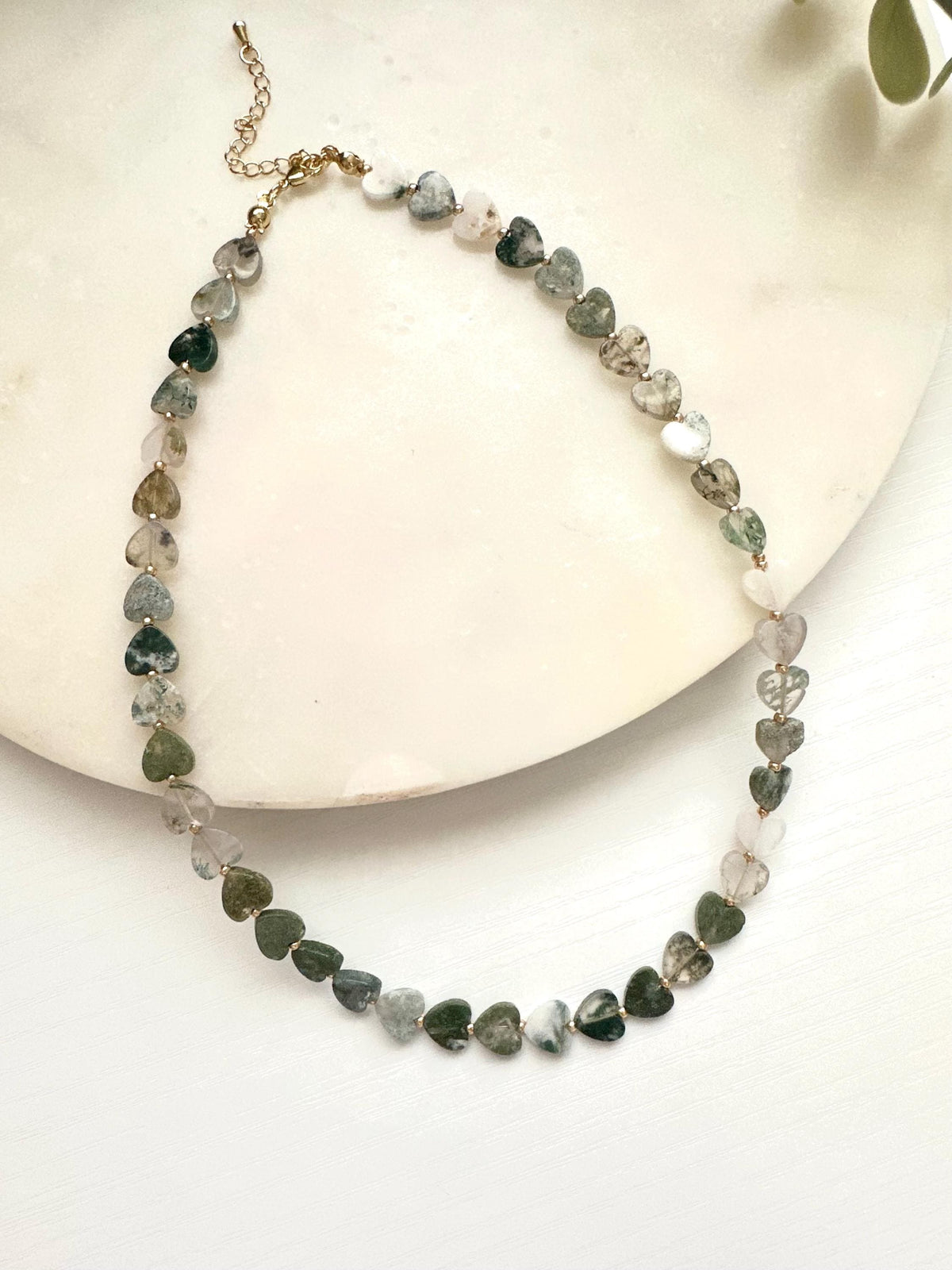 Moss Agate Heart Necklace | 8mm Green Gemstone Necklace | Gold Filled Jewelry