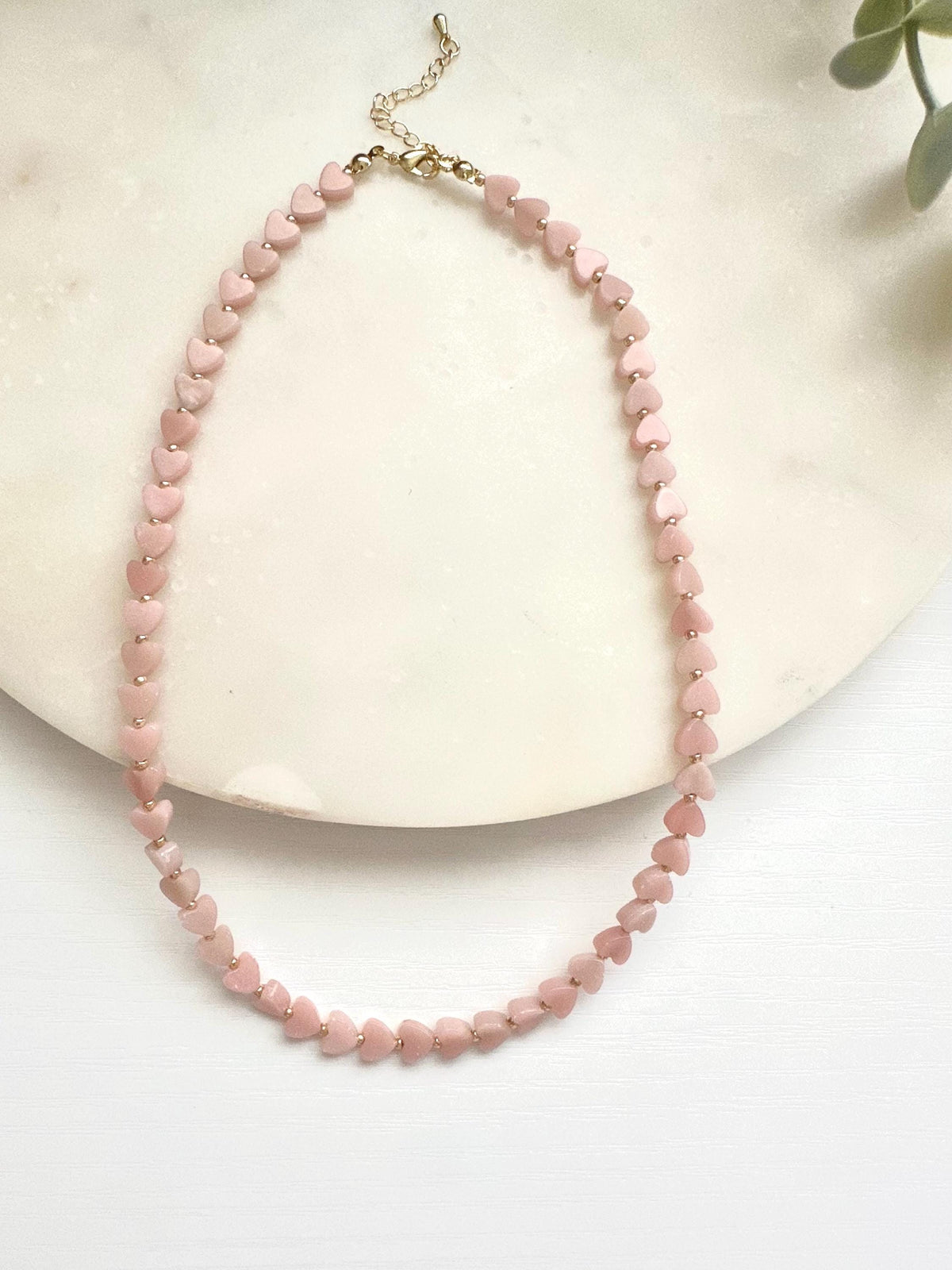 Chinese Pink Opal Heart Necklace | 6mm Blush Gemstone Necklace | Gold Filled Jewelry