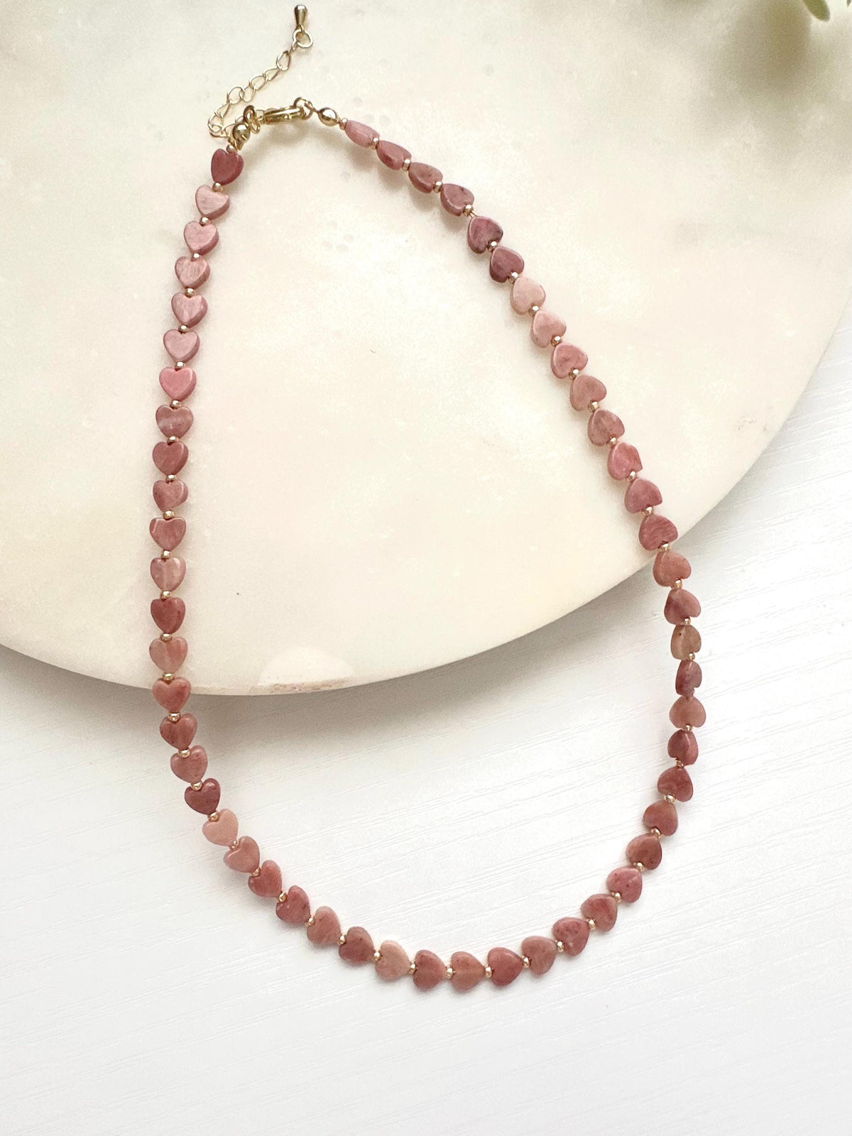 Pink Petrified Rhodonite Heart Necklace | 6mm Pink Gemstone Necklace | Gold Filled Jewelry