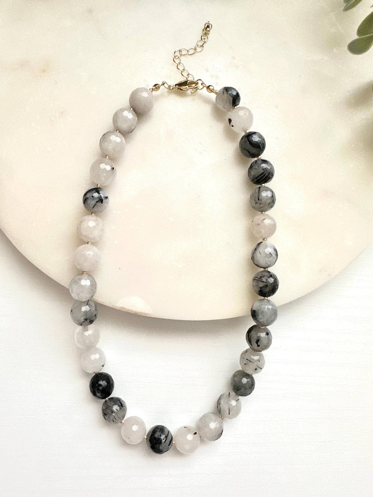 Black Rutilated Quartz Necklace | Faceted Quartz Gemstone Necklace | Handmade Gold Filled Jewelry | Statement Necklace |