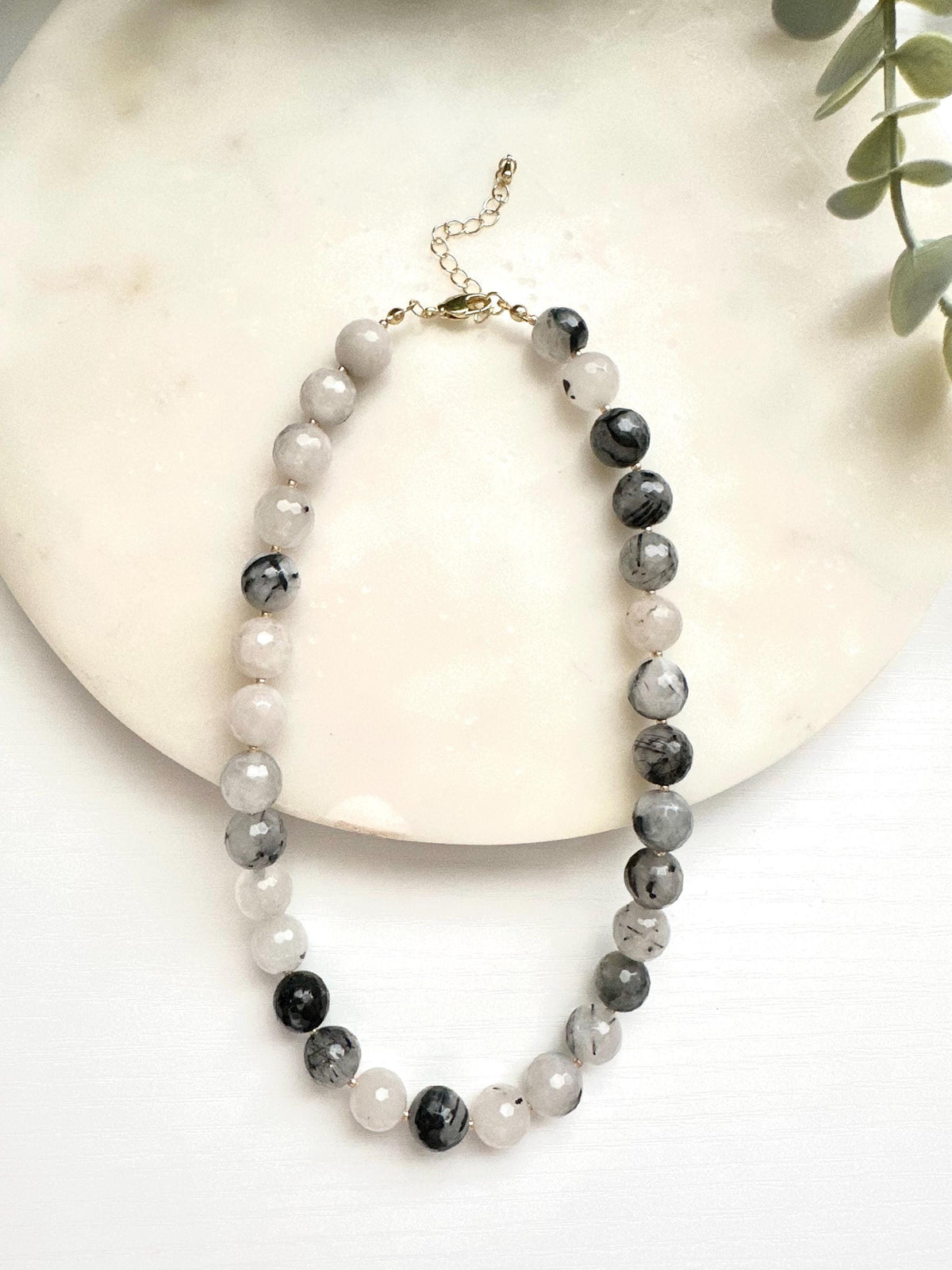 Black Rutilated Quartz Necklace | Faceted Quartz Gemstone Necklace | Handmade Gold Filled Jewelry | Statement Necklace |