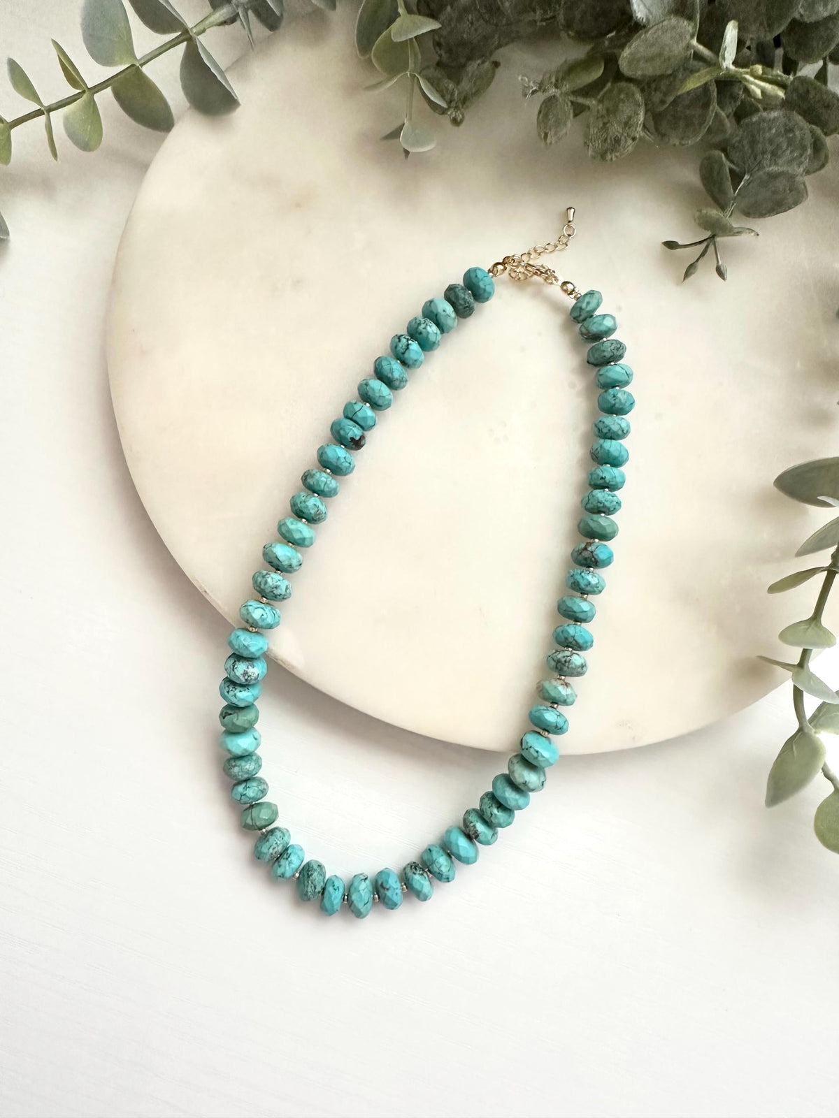Reconstituted Turquoise Necklace | 10mm Faceted Rondelle Gemstone Necklace | Gold Filled Jewelry
