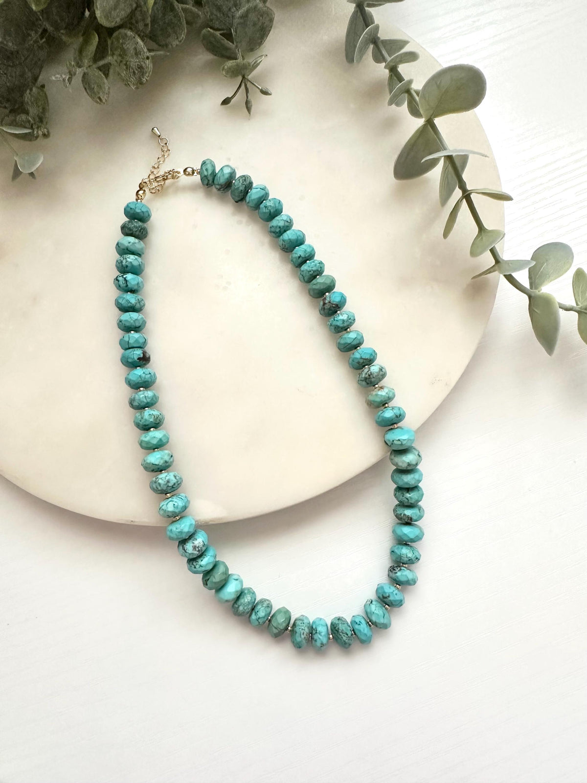 Reconstituted Turquoise Necklace | 10mm Faceted Rondelle Gemstone Necklace | Gold Filled Jewelry