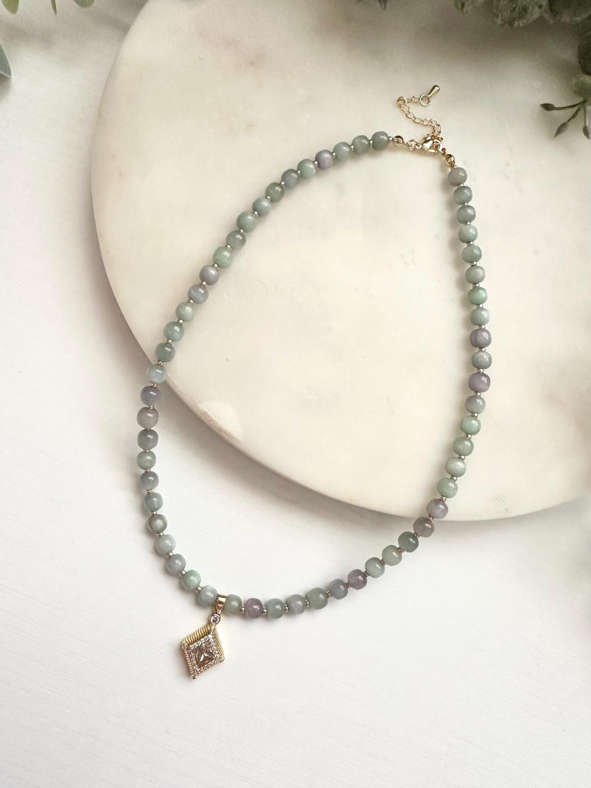Green & Purple Kunzite Necklace | 6mm Gemstone Necklace with CZ Pendant | Gold Filled Jewelry